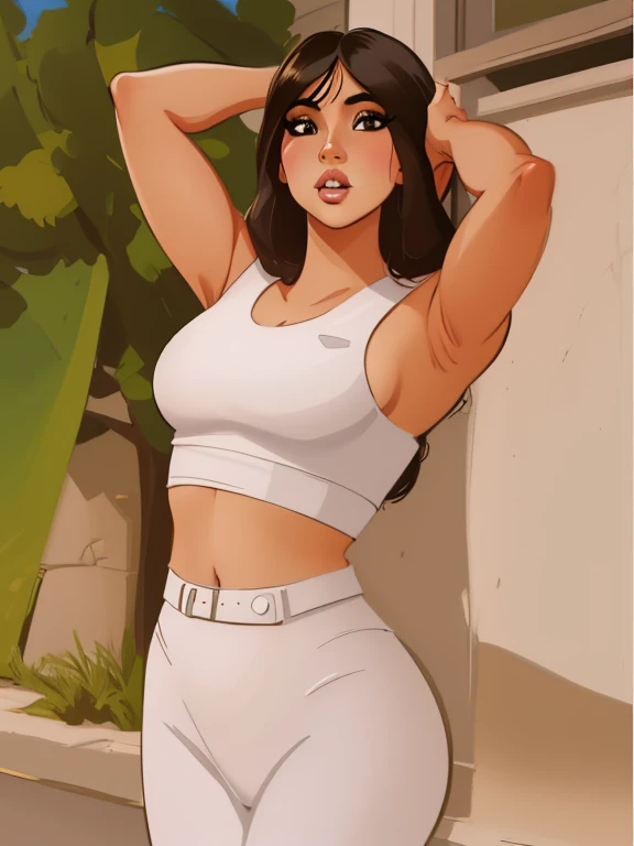 tem uma mulher que posa para uma foto com um top branco, # 1 pintura digital de todos os tempos, #1 pintura digital de todos os tempos, in digital illustration style, no estilo da pintura digital, digital painting - nº 5, apta, retrato de Kim Kardashian, pintura digital de desenho animado, pintura fosca digital, estilo pintura digital, 8k illustration