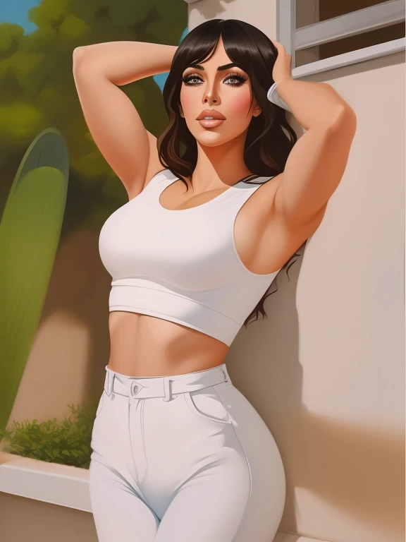tem uma mulher que posa para uma foto com um top branco, # 1 pintura digital de todos os tempos, #1 pintura digital de todos os tempos, in digital illustration style, no estilo da pintura digital, digital painting - nº 5, apta, retrato de Kim Kardashian, pintura digital de desenho animado, pintura fosca digital, estilo pintura digital, 8k illustration