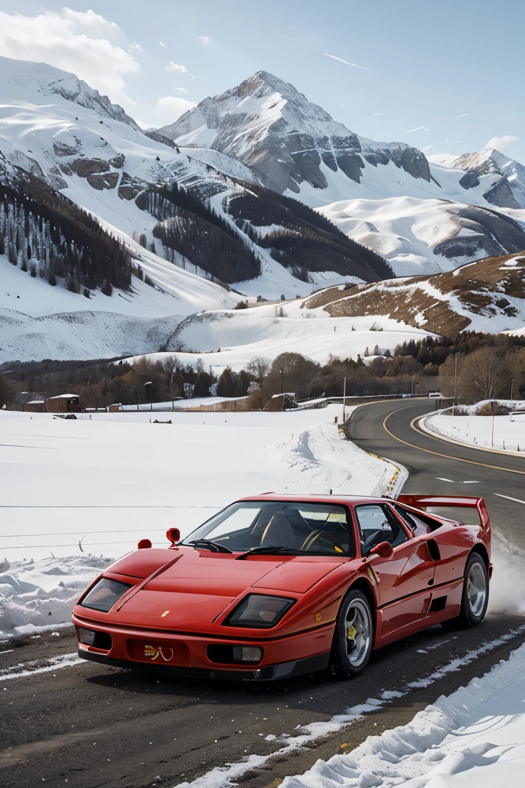 Ferrari f40 on snowy mountain