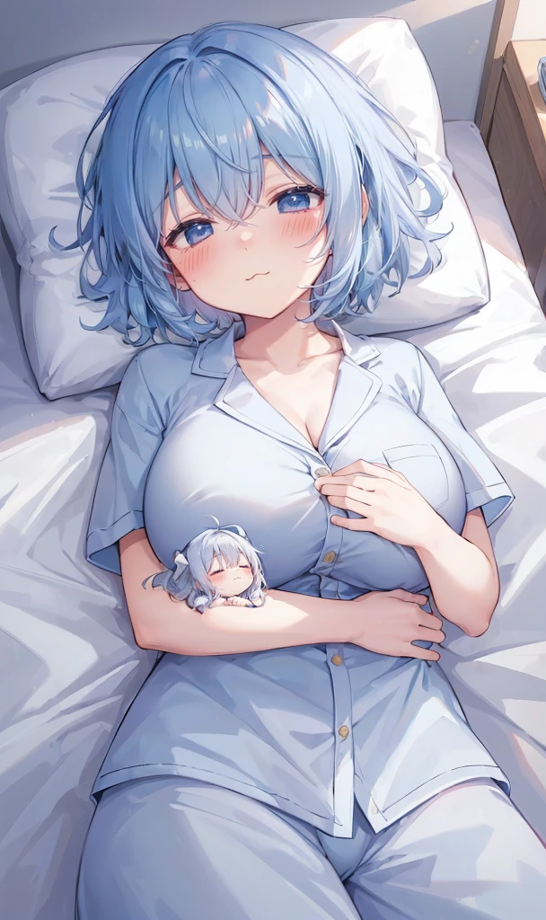 adventurer pajamas, (2girls:1.5), (simple background) (sleeping on a bed together cuddling: 1.2), (girl laid down on a bed: 1.2) (giantess closeup breasts: 1.4), (height_difference:1.4), (size_difference:1.3), (a minigirl sleeping on top of the breasts of a giantess:1.3), professionally drawn, (anime drawing:1.1), (simple bold lines: 1.1), (anime:1.1), (very cute anime girl), (bright), (low contrast), (prettiest age girl), (mature face: 1.4), (tall girl with big ass: 1.2), (looking at another: 1.2), (yuri:1.1), (two girls looking at another: 1.2), (full body: 1.1)