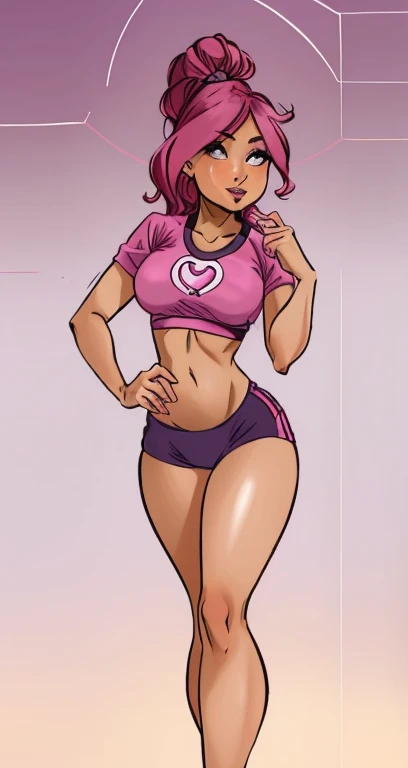 a woman in pink pants and a pink top posing for a photo, fit curvy physique, foto fit, IFBB Corpo Fitness, corpo em forma, Parece Fabiula Nascimento, Mulher de 30 anos de Cuba, corpo grosso, cintura magra e quadris grossos, Fit physique, menina em forma, modelo fitness, corpo rosa, thicc, beautiful thick female