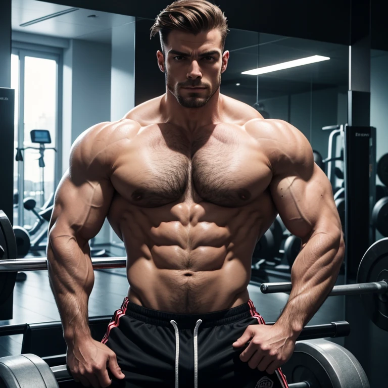 Homme, tête de têtard, à la gym, haute résolution, grande qualité, muscles, méchant, fort, veines, HD, détails 