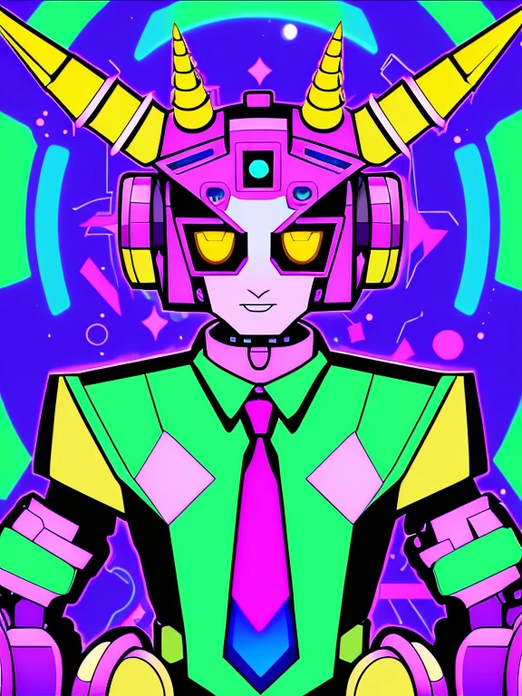 cartoon drawing of a man with a horned head and a tie, discord pfp, weirdcore voidpunk fursona, “uwu the prismatic person, ((robot)), lgbt art, in a cyber - punk ally, half humanoid, varguyart style, ( ( bit flip | god of ai art ) ), discord profile picture, half robot