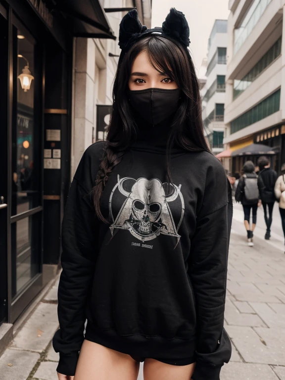 Anime girl with black sweatshirt and black plague mask