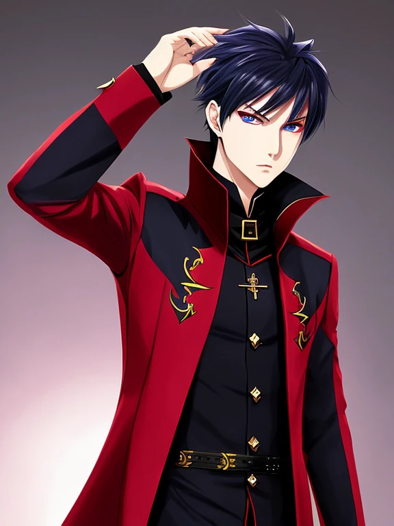 anime boy with red eyes and a red collar with blue eyes, androgynous vampire, vampire, vampire of clan lasombra, male vampire of clan banu haqim, male vampire, l vampire, symmetrical portrait rpg avatar, handsome male vampire, vampire portrait, style of junji ito, vampire lord, demon boy, upper body 2d game avatar