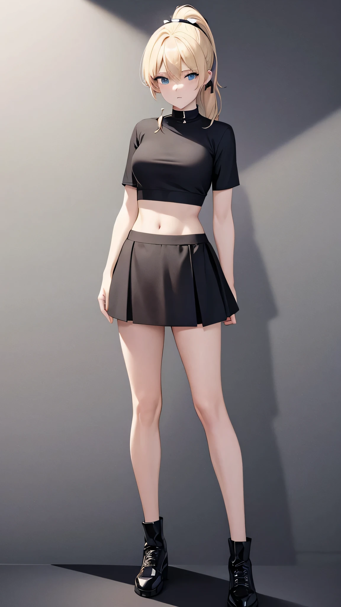 A woman in a black top and skirt posing for a picture - SeaArt AI