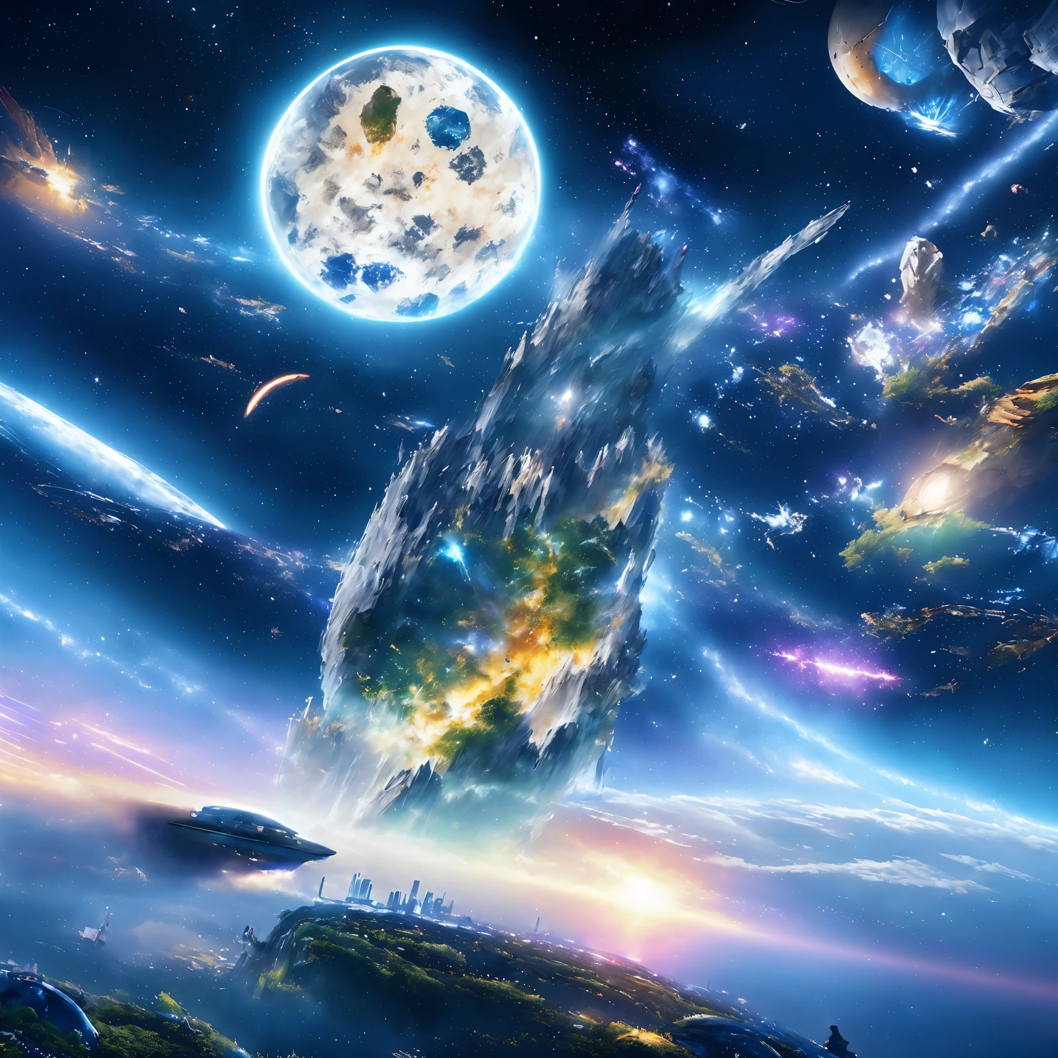 (best quality,4k,8k,highres,masterpiece:1.2),ultra-detailed,(realistic,photorealistic,photo-realistic:1.37),anime space forest drawing,intricate,vivid colors,detailed leaves and trees,dazzling starry sky,illuminated by moonlight,beautiful futuristic city in the distance,anime-style characters with expressive eyes and vibrant outfits,majestic spaceships soaring through the sky,peaceful atmosphere,ethereal and dreamlike,soft glow emanating from magical crystals,enchanted animals blending into the surroundings,harmonious blend of nature and technology,transcendent and awe-inspiring.
