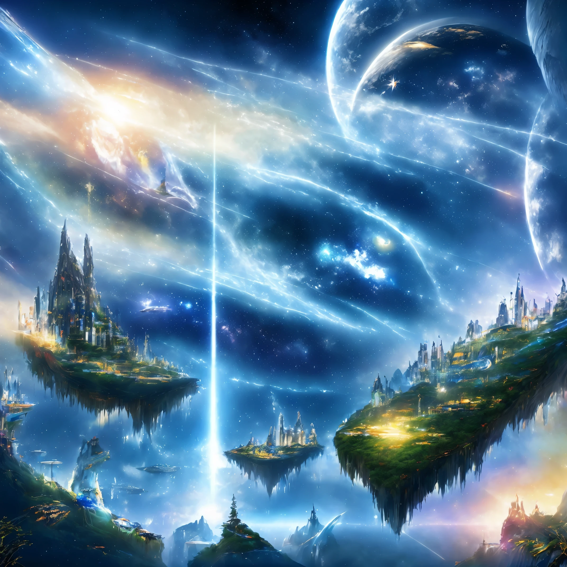 (best quality,4k,8k,highres,masterpiece:1.2),ultra-detailed,(realistic,photorealistic,photo-realistic:1.37),anime space forest drawing,intricate,vivid colors,detailed leaves and trees,dazzling starry sky,illuminated by moonlight,beautiful futuristic city in the distance,anime-style characters with expressive eyes and vibrant outfits,majestic spaceships soaring through the sky,peaceful atmosphere,ethereal and dreamlike,soft glow emanating from magical crystals,enchanted animals blending into the surroundings,harmonious blend of nature and technology,transcendent and awe-inspiring.