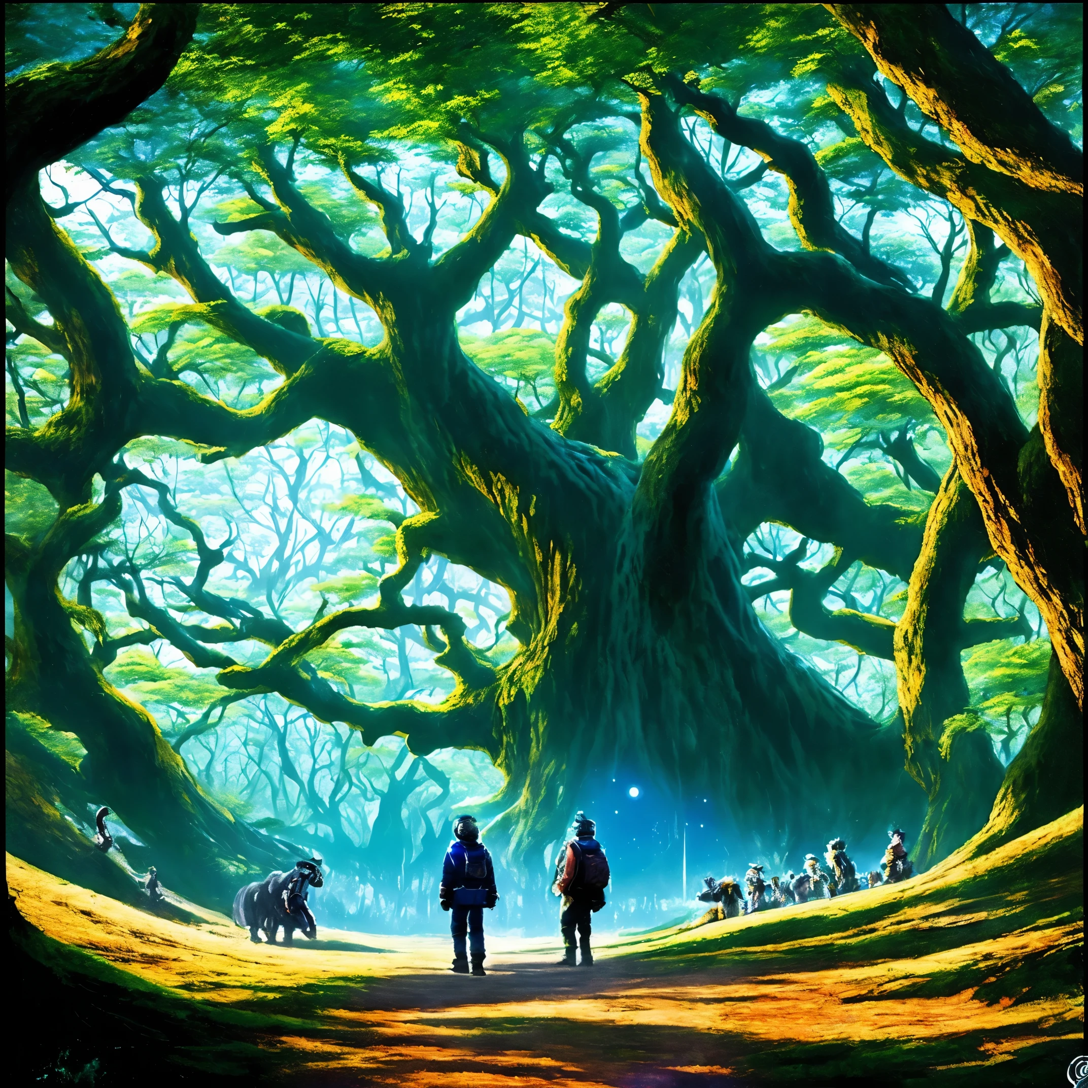 Dibujo de anime del espacio del bosque,  intrincado, vivid colors,marte suelo marciano,otro planeta,animales fantasticos