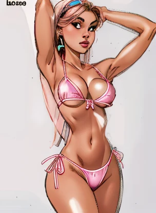 uma mulher in bikini rosa, top e calcinha posando para uma foto, light pink bikini, light pink bikini, Sling bikini, shiny plastic bikini, metallic bikini, modelo in bikini, vestido in bikini, tiny bikini, realistic bikini, gorgeous modelo in bikini, elegant bikini, corpo rosa, sao paulo, electronic bikini, 🐎🍑, in bikini, wearing neon pearl bikini