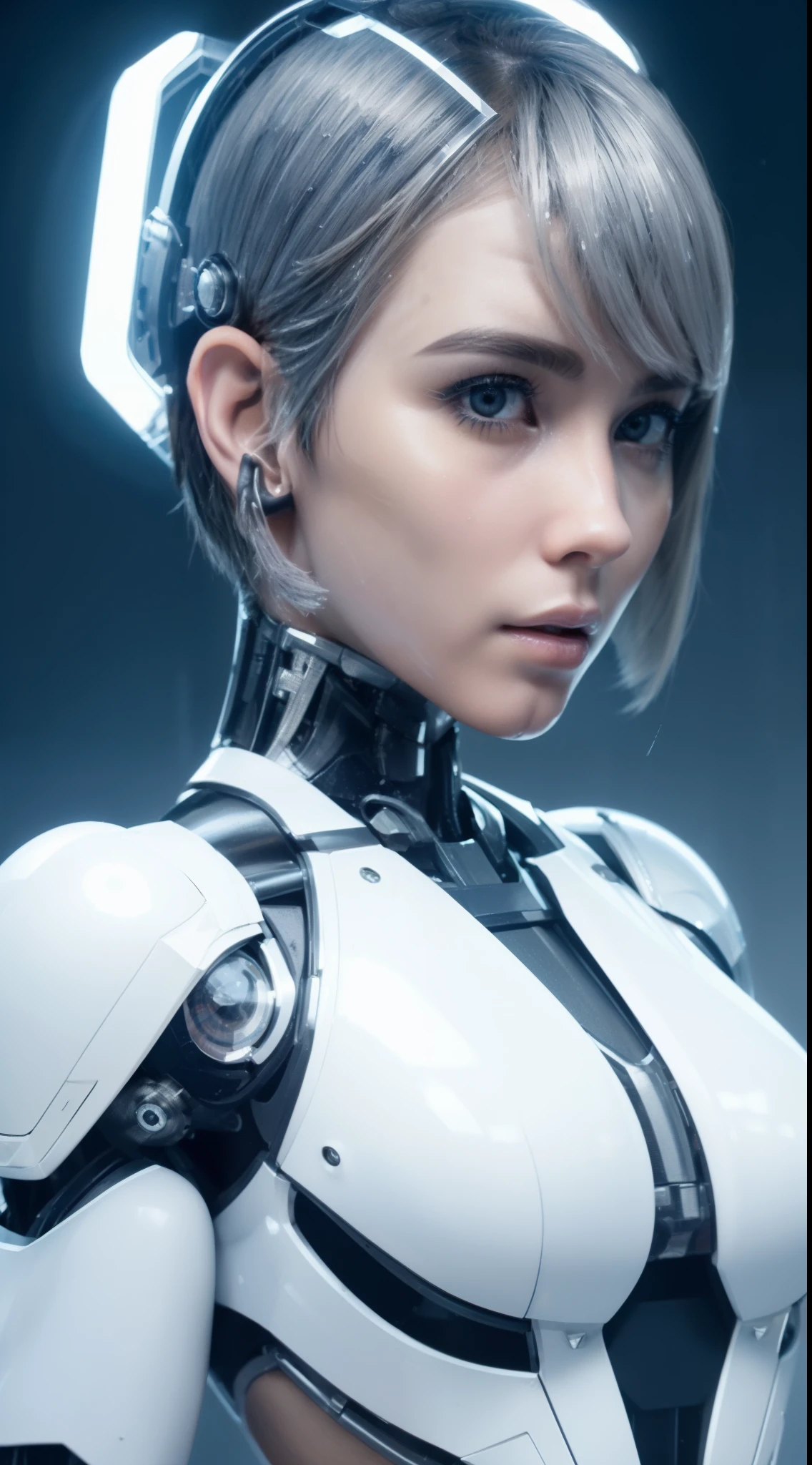 complex 3d render ultra detailed of a beautiful porcelain profile woman android upper body, closed mouth, cyborg, robotic parts, 150 mm, beautiful studio soft light, rim light, vibrant details, luxurious cyberpunk, lace, hyperrealistic, anatomical, facial muscles, cable electric wires, microchip, elegant, beautiful background, octane render, H. R. Giger style, 8k, best quality, masterpiece, illustration, an extremely delicate and beautiful, extremely detailed ,CG ,unity ,wallpaper, (realistic, photo-realistic:1.37),Amazing, finely detail, masterpiece,best quality,official art, extremely detailed CG unity 8k wallpaper, absurdres, incredibly absurdres, robot, silver halmet, full body,
