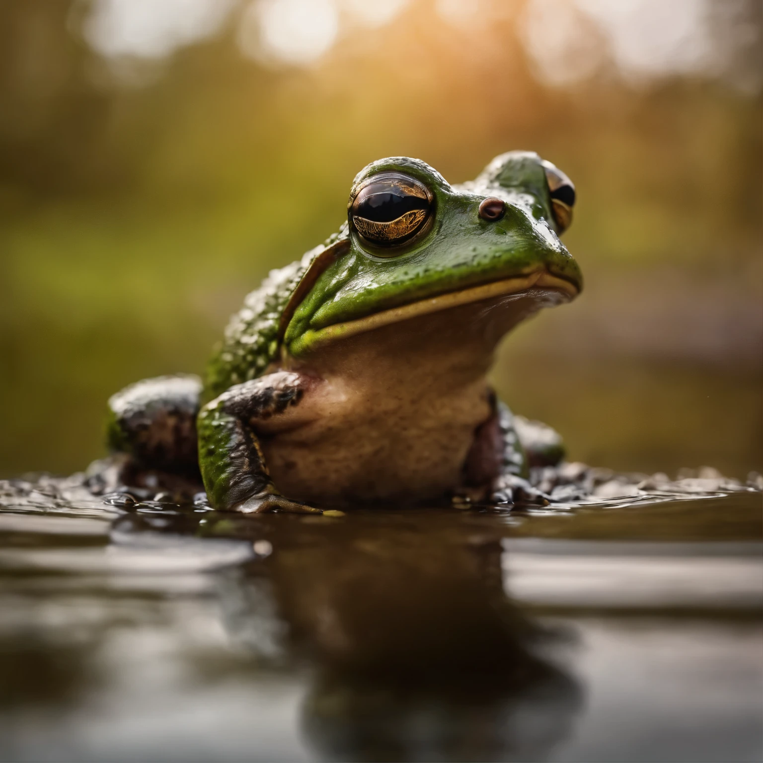 Ultra realistic frog sitting at a pond