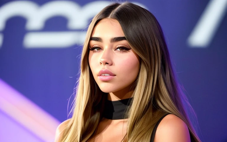 araffed woman with long hair and a choke on a stage, madison beer, madison beer girl portrait, :: madison beer, soft devil queen madison beer, dua lipa, portrait sophie mudd, olivia culpo, violet myers, victoria's secret model, jaw dropping beauty, julia sarda, brunette with dyed blonde hair, jaw-dropping beauty, straight hairstyle