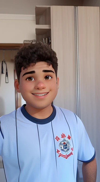 Menino vestindo camiseta do corinthians usando aparelho nos dentes