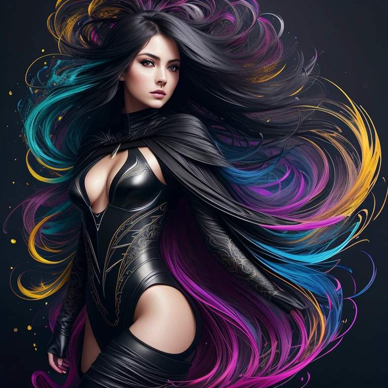 Colorful beautiful girl: a giru 28-years old, messy hair, oil painting, nice perfect face with soft skinice perfect face, blue yellow colors, light purple and violet additions, light red additions, intricate detail, splash screen, 8k resolution, masterpiece, cute face,artstation digital painting smooth veryBlack ink flow: 8k resolution photorealistic masterpiece: intricately detailed fluid gouache painting: by Jean Baptiste Mongue: calligraphy: acrylic: watercolor art, professional photography, natural lighting, volumetric lighting maximalist photoillustration: by marton bobzert:, complex, elegant, expansive, fantastical, wavy hair, vibrant, Best quality details, realistic, High definition, High quality texture, epic lighting, Cinematic film still, 8k, soft lighting, anime style, masterful playing card border, random Colorful art, oil painting, blue yellow colors, light purple and violet additions, light red additions, intricate detail, splash screen, 8k resolution, masterpiece, artstation digital painting smooth veryBlack ink flow: 8k resolution photorealistic masterpiece: intricately detailed fluid gouache painting: by Jean Baptiste Mongue: calligraphy: acrylic: watercolor art, professional photography, natural lighting, volumetric lighting maximalist photoillustration: by marton bobzert:, complex, elegant, expansive, fantastical, vibrant, ((dark plain black background:1.4))