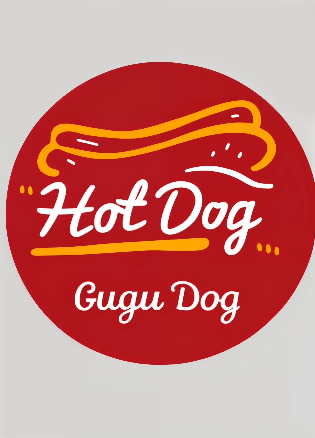 a close-up of a hot dog with mustard in a red circle (best quality, high resolution, ultra-detailed, realistic: 1.37), hot dog, hot dog, pog, rounded logo, sticker design, dog, round logo , hot food, hut , logo design, logo art, image, condiments, mouth-watering, (oil painting, thin brush strokes), (warm lighting, soft shadows), street food, snack, fast food, desire, tasty, iconic, written Gugu Dog at the bottom