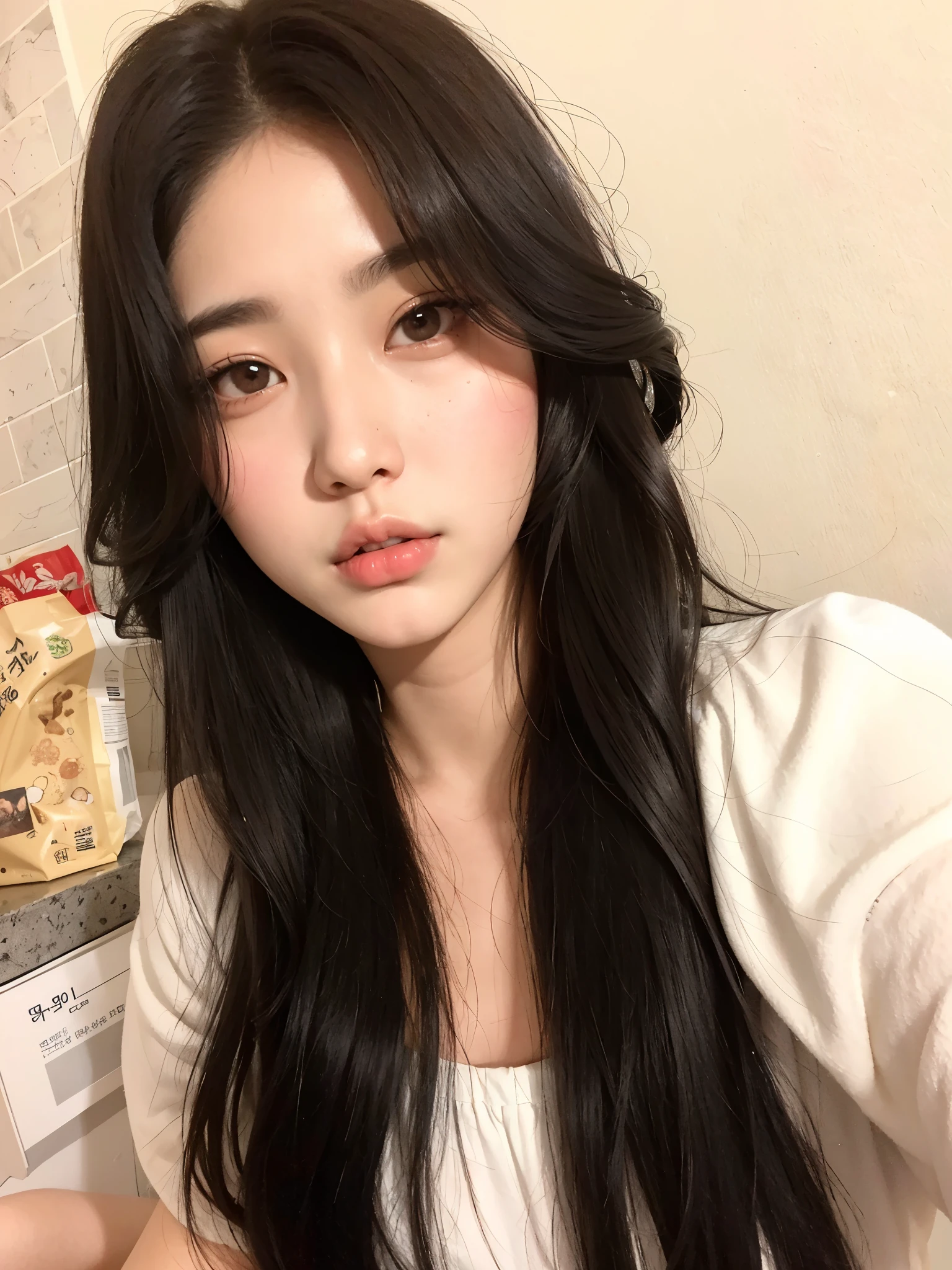 Araffe Asian woman with long black hair and white shirt, Ulzzang, linda mulher sul-coreana, linda jovem coreana,  coreana, linda jovem coreana, maquiagem sul-coreana popular, maquiagem coreana popular, Jinyoung Shin, adorable and pale korean face, jaeyeon nam, heonhwa choe, young lovely korean face, Sakimichan, Korean facial features