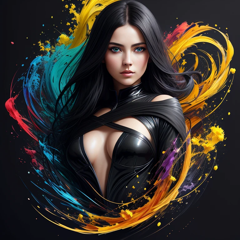 Colorful beautiful girl: a giru 28-years old, messy hair, oil painting, nice perfect face with soft skinice perfect face, blue yellow colors, light purple and violet additions, light red additions, intricate detail, splash screen, 8k resolution, masterpiece, cute face,artstation digital painting smooth veryBlack ink flow: 8k resolution photorealistic masterpiece: intricately detailed fluid gouache painting: by Jean Baptiste Mongue: calligraphy: acrylic: watercolor art, professional photography, natural lighting, volumetric lighting maximalist photoillustration: by marton bobzert:, complex, elegant, expansive, fantastical, wavy hair, vibrant, Best quality details, realistic, High definition, High quality texture, epic lighting, Cinematic film still, 8k, soft lighting, anime style, masterful playing card border, random Colorful art, oil painting, blue yellow colors, light purple and violet additions, light red additions, intricate detail, splash screen, 8k resolution, masterpiece, artstation digital painting smooth veryBlack ink flow: 8k resolution photorealistic masterpiece: intricately detailed fluid gouache painting: by Jean Baptiste Mongue: calligraphy: acrylic: watercolor art, professional photography, natural lighting, volumetric lighting maximalist photoillustration: by marton bobzert:, complex, elegant, expansive, fantastical, vibrant, ((dark plain black background:1.4))