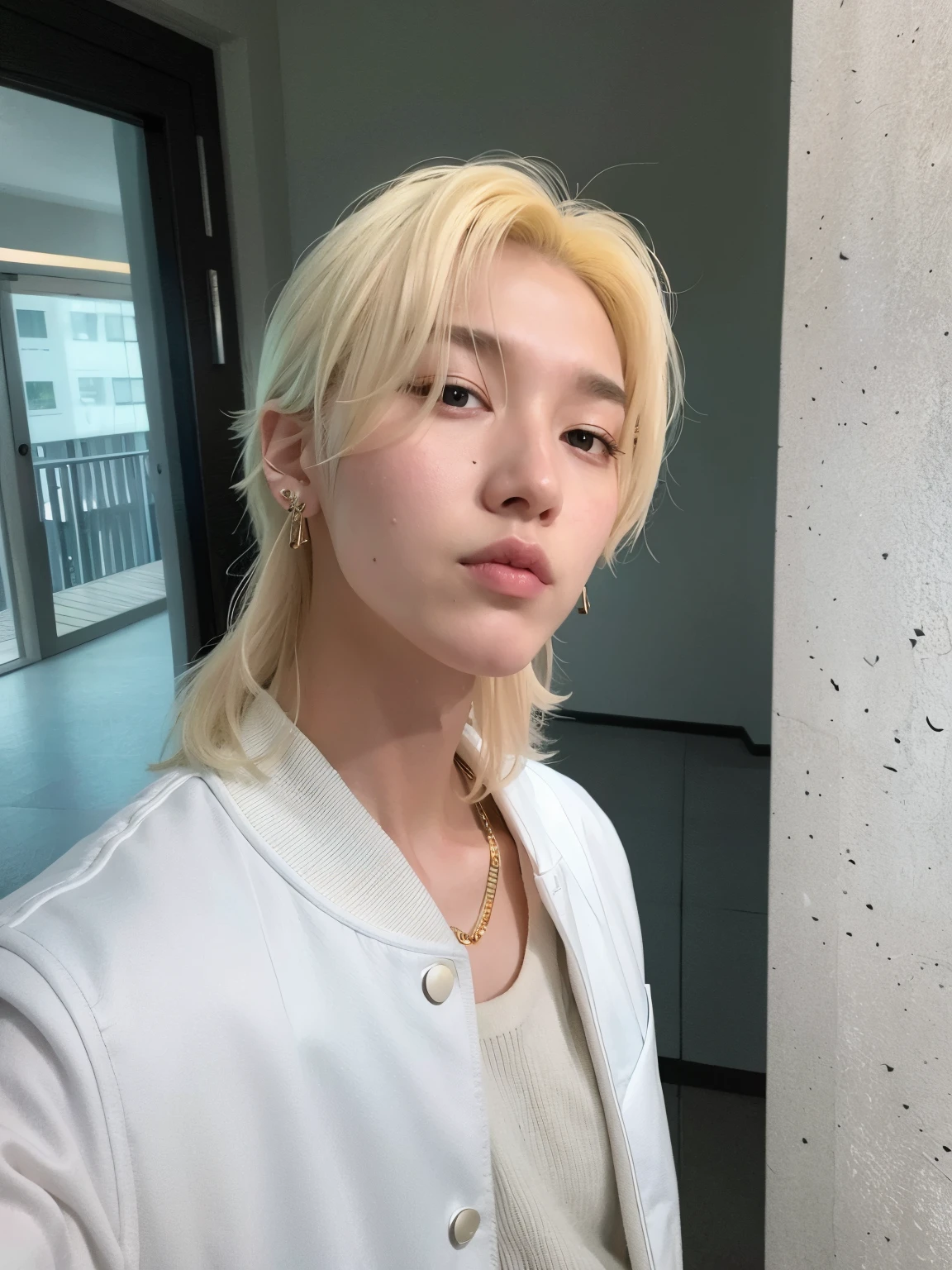 blond woman with white jacket and piercings posing for a picture, cai xukun, hyung tae, jinyoung shin, taejune kim, glossy from rain, kim doyoung, steven jung, delicate androgynous prince, inspired by jeonseok lee, ten lee, sun yunjoo, hong june hyung, with white long hair, hsiao-ron, jaeyeon nam