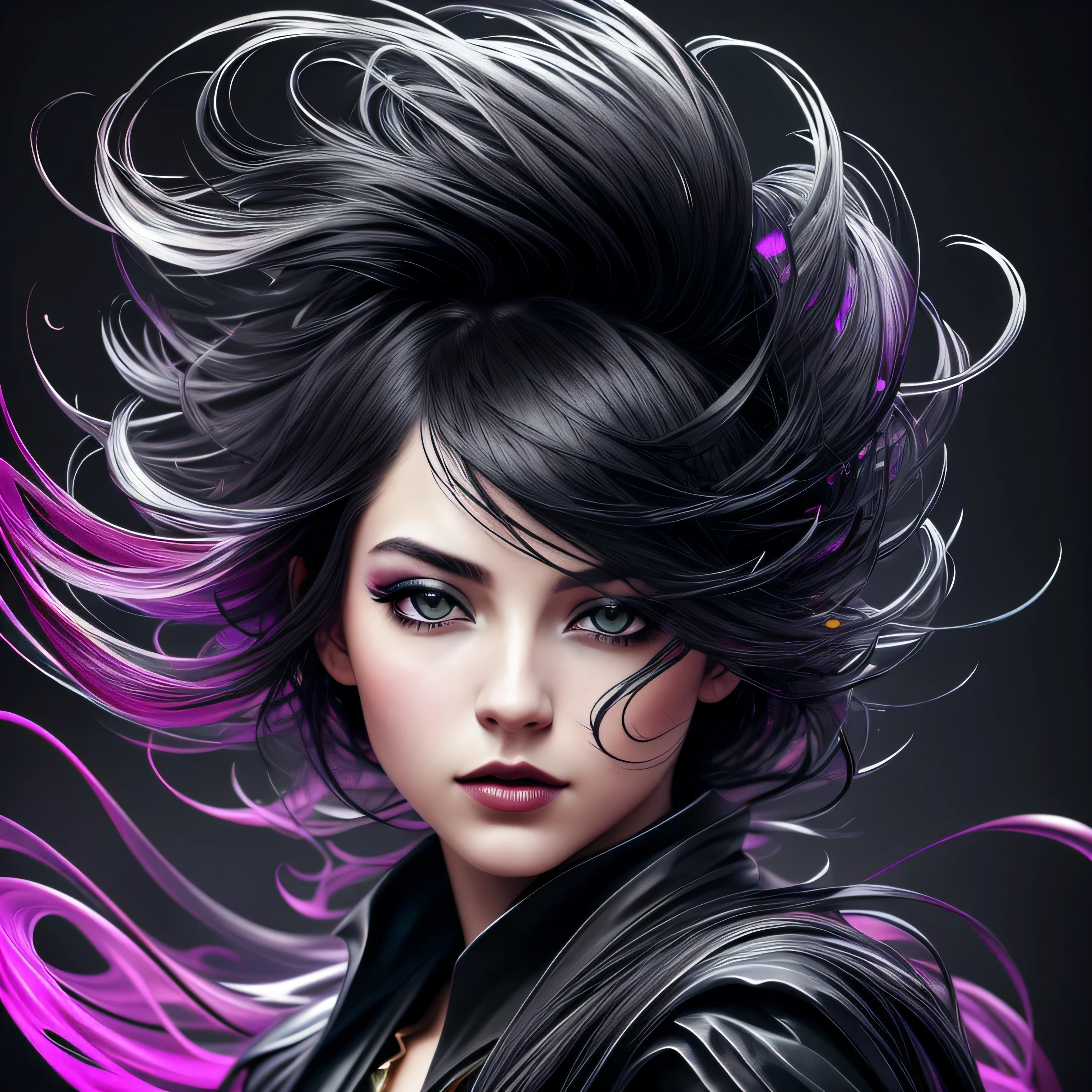 Colorful beautiful girl: a giru 28-years old, messy hair, oil painting, nice perfect face with soft skinice perfect face, blue yellow colors, light purple and violet additions, light red additions, intricate detail, splash screen, 8k resolution, masterpiece, cute face,artstation digital painting smooth veryBlack ink flow: 8k resolution photorealistic masterpiece: intricately detailed fluid gouache painting: by Jean Baptiste Mongue: calligraphy: acrylic: watercolor art, professional photography, natural lighting, volumetric lighting maximalist photoillustration: by marton bobzert:, complex, elegant, expansive, fantastical, wavy hair, vibrant, Best quality details, realistic, High definition, High quality texture, epic lighting, Cinematic film still, 8k, soft lighting, anime style, masterful playing card border, random Colorful art, oil painting, blue yellow colors, light purple and violet additions, light red additions, intricate detail, splash screen, 8k resolution, masterpiece, artstation digital painting smooth veryBlack ink flow: 8k resolution photorealistic masterpiece: intricately detailed fluid gouache painting: by Jean Baptiste Mongue: calligraphy: acrylic: watercolor art, professional photography, natural lighting, volumetric lighting maximalist photoillustration: by marton bobzert:, complex, elegant, expansive, fantastical, vibrant, ((dark plain black background:1.4))