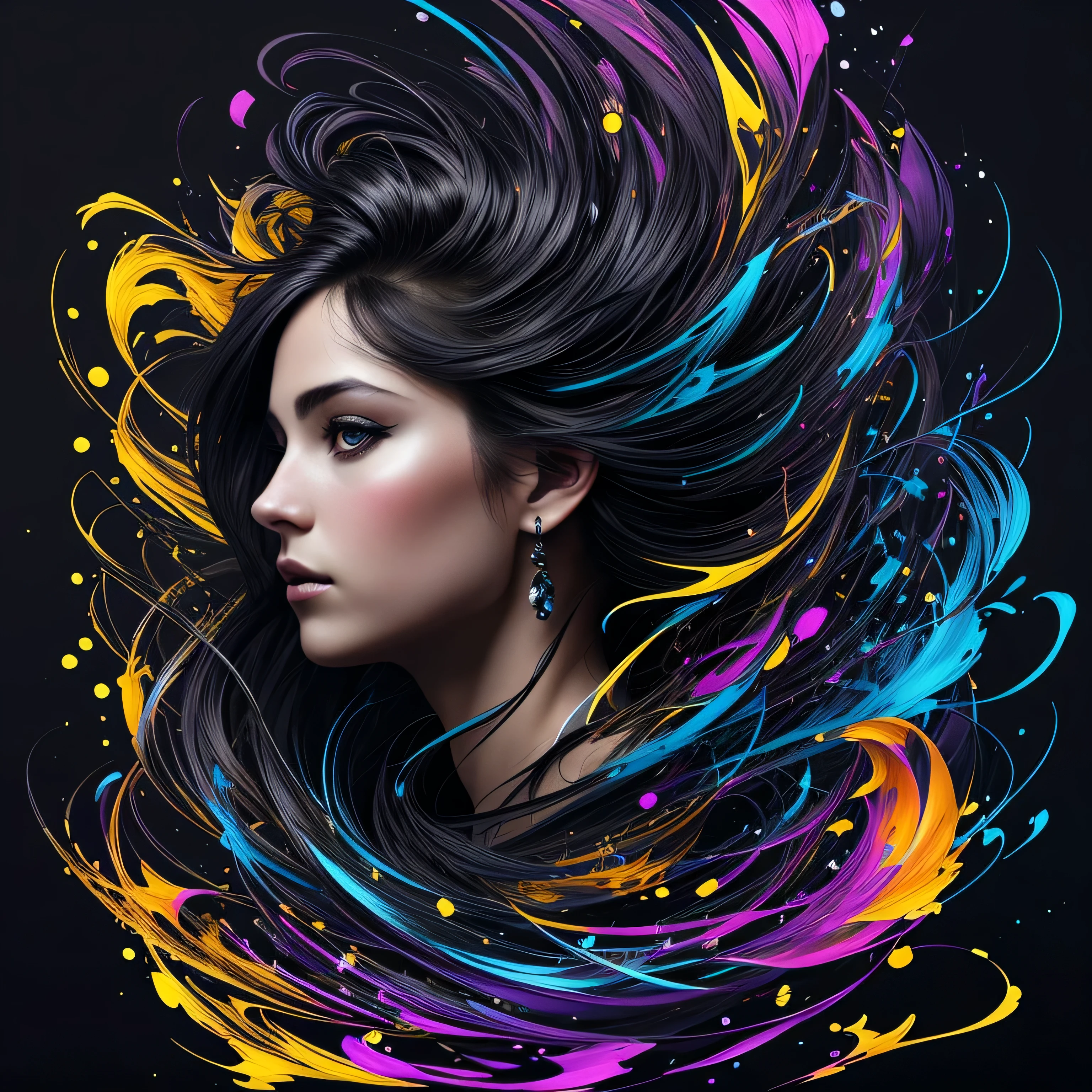 Colorful beautiful girl: a giru 28-years old, messy hair, oil painting, nice perfect face with soft skinice perfect face, blue yellow colors, light purple and violet additions, light red additions, intricate detail, splash screen, 8k resolution, masterpiece, cute face,artstation digital painting smooth veryBlack ink flow: 8k resolution photorealistic masterpiece: intricately detailed fluid gouache painting: by Jean Baptiste Mongue: calligraphy: acrylic: watercolor art, professional photography, natural lighting, volumetric lighting maximalist photoillustration: by marton bobzert:, complex, elegant, expansive, fantastical, wavy hair, vibrant, Best quality details, realistic, High definition, High quality texture, epic lighting, Cinematic film still, 8k, soft lighting, anime style, masterful playing card border, random Colorful art, oil painting, blue yellow colors, light purple and violet additions, light red additions, intricate detail, splash screen, 8k resolution, masterpiece, artstation digital painting smooth veryBlack ink flow: 8k resolution photorealistic masterpiece: intricately detailed fluid gouache painting: by Jean Baptiste Mongue: calligraphy: acrylic: watercolor art, professional photography, natural lighting, volumetric lighting maximalist photoillustration: by marton bobzert:, complex, elegant, expansive, fantastical, vibrant, ((dark plain black background:1.4))