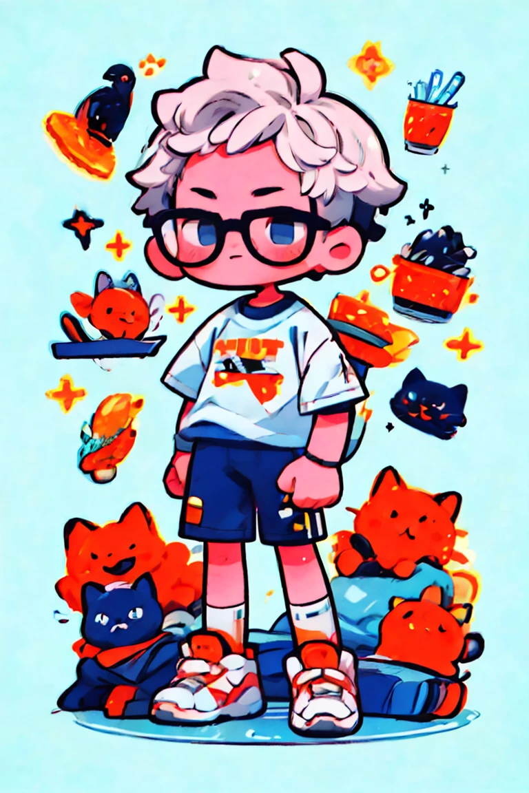 Homem、Um moreno、Glasses、um sorriso、parca、Camiseta preta、2 head body、fundo branco