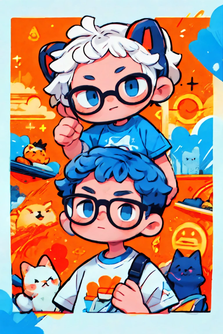 Homem、Um moreno、Glasses、um sorriso、parca、Camiseta preta、2 head body、fundo branco