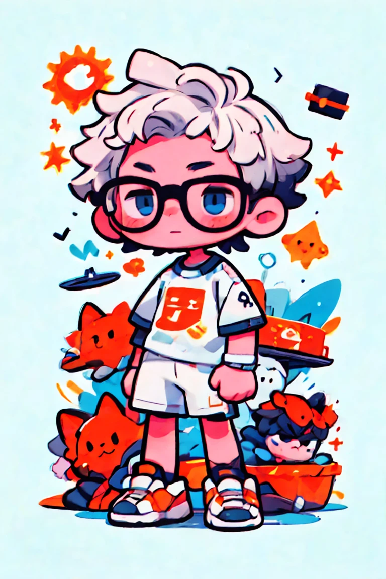 Homem、Um moreno、Glasses、um sorriso、parca、Camiseta preta、2 head body、fundo branco