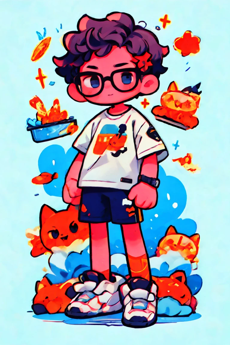 Homem、Um moreno、Glasses、um sorriso、parca、Camiseta preta、2 head body、fundo branco
