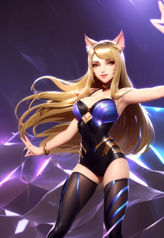 kda_Ahri, dancing, sedutor smile,, (aclamado, atraente, Cativante, excitante, maravilhoso, impressionante:1.3), sedutor, (trends at CGSociety, trends on pixiv, vencedor do concurso:1.3)