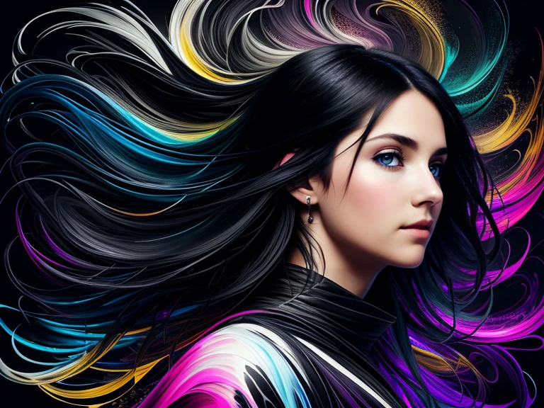 Colorful beautiful girl: a giru 28-years old, messy hair, oil painting, nice perfect face with soft skinice perfect face, blue yellow colors, light purple and violet additions, light red additions, intricate detail, splash screen, 8k resolution, masterpiece, cute face,artstation digital painting smooth veryBlack ink flow: 8k resolution photorealistic masterpiece: intricately detailed fluid gouache painting: by Jean Baptiste Mongue: calligraphy: acrylic: watercolor art, professional photography, natural lighting, volumetric lighting maximalist photoillustration: by marton bobzert:, complex, elegant, expansive, fantastical, wavy hair, vibrant, Best quality details, realistic, High definition, High quality texture, epic lighting, Cinematic film still, 8k, soft lighting, anime style, masterful playing card border, random Colorful art, oil painting, blue yellow colors, light purple and violet additions, light red additions, intricate detail, splash screen, 8k resolution, masterpiece, artstation digital painting smooth veryBlack ink flow: 8k resolution photorealistic masterpiece: intricately detailed fluid gouache painting: by Jean Baptiste Mongue: calligraphy: acrylic: watercolor art, professional photography, natural lighting, volumetric lighting maximalist photoillustration: by marton bobzert:, complex, elegant, expansive, fantastical, vibrant, ((dark plain black background:1.4))