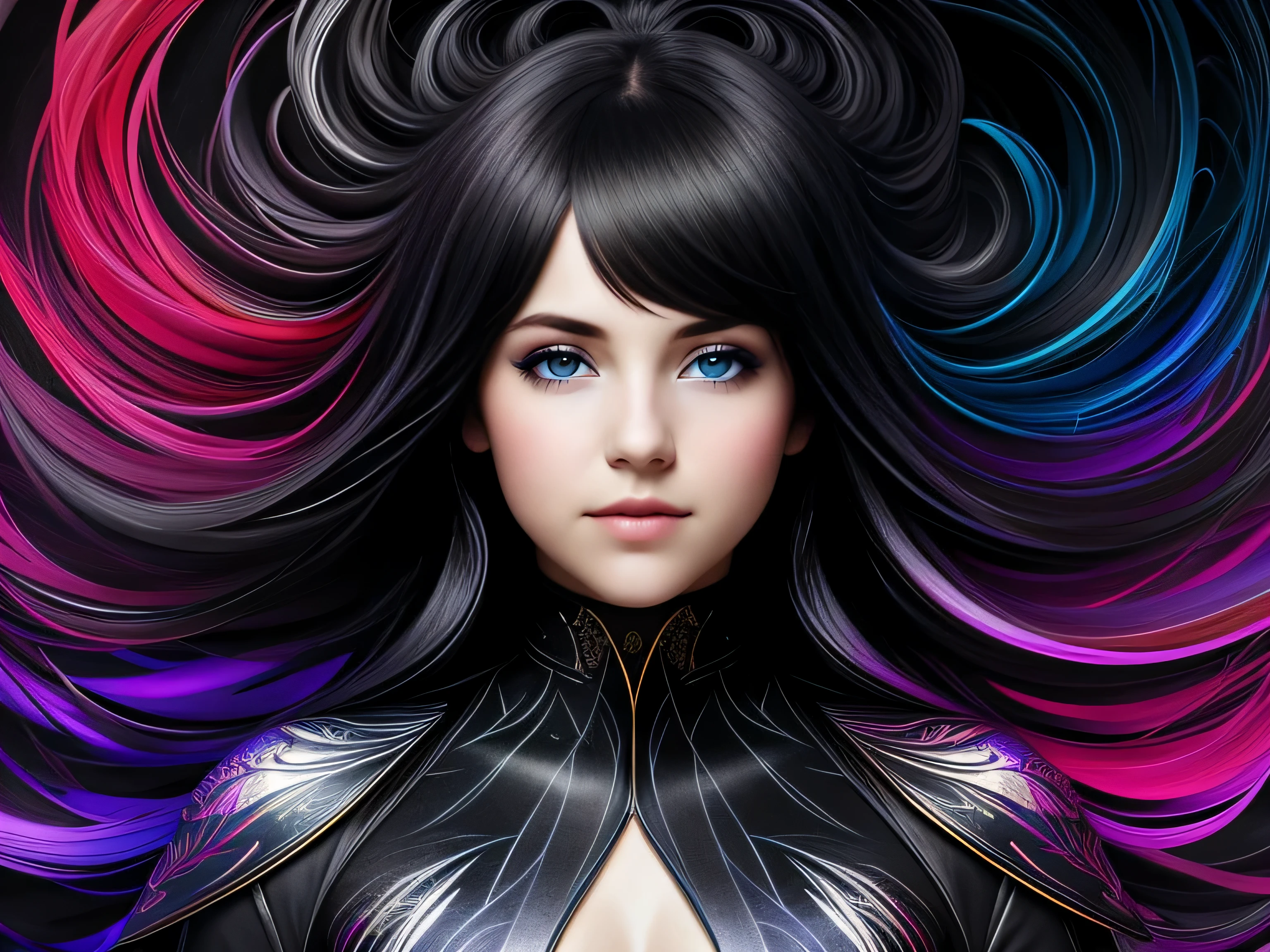 Colorful beautiful girl: a giru 28-years old, messy hair, oil painting, nice perfect face with soft skinice perfect face, blue yellow colors, light purple and violet additions, light red additions, intricate detail, splash screen, 8k resolution, masterpiece, cute face,artstation digital painting smooth veryBlack ink flow: 8k resolution photorealistic masterpiece: intricately detailed fluid gouache painting: by Jean Baptiste Mongue: calligraphy: acrylic: watercolor art, professional photography, natural lighting, volumetric lighting maximalist photoillustration: by marton bobzert:, complex, elegant, expansive, fantastical, wavy hair, vibrant, Best quality details, realistic, High definition, High quality texture, epic lighting, Cinematic film still, 8k, soft lighting, anime style, masterful playing card border, random Colorful art, oil painting, blue yellow colors, light purple and violet additions, light red additions, intricate detail, splash screen, 8k resolution, masterpiece, artstation digital painting smooth veryBlack ink flow: 8k resolution photorealistic masterpiece: intricately detailed fluid gouache painting: by Jean Baptiste Mongue: calligraphy: acrylic: watercolor art, professional photography, natural lighting, volumetric lighting maximalist photoillustration: by marton bobzert:, complex, elegant, expansive, fantastical, vibrant, ((dark plain black background:1.4))
