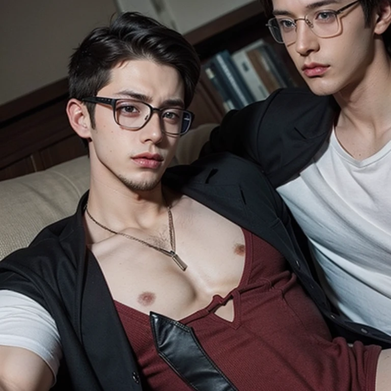 (2 androgynous nerdy males, needy and pent up, roleplaying superhero)