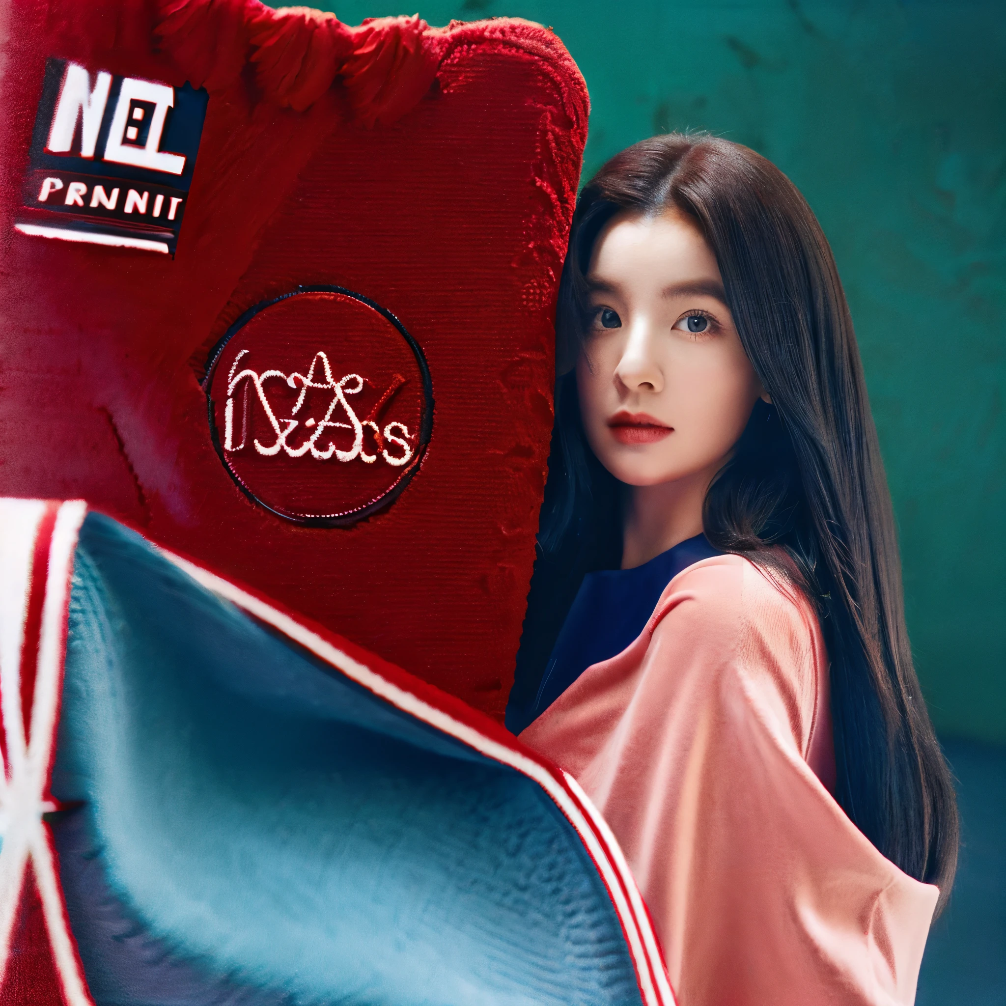 Irene integrante de red velvet, cabello largo negro con ojos azules claros, cuerpo completo, con caderas grandes, senos grandes y culo grande, Nursing clothing 