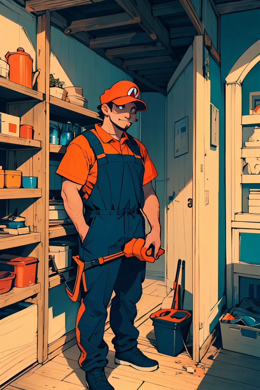 Mario brother, handyman, colour theme Black and orange