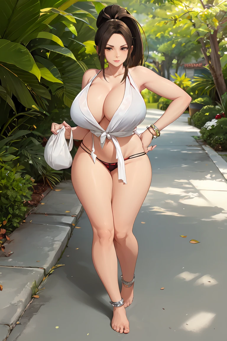 thong,huge,huge,high ponytail,Spread your legai Shiranui,delicate face,barefoot,anklet