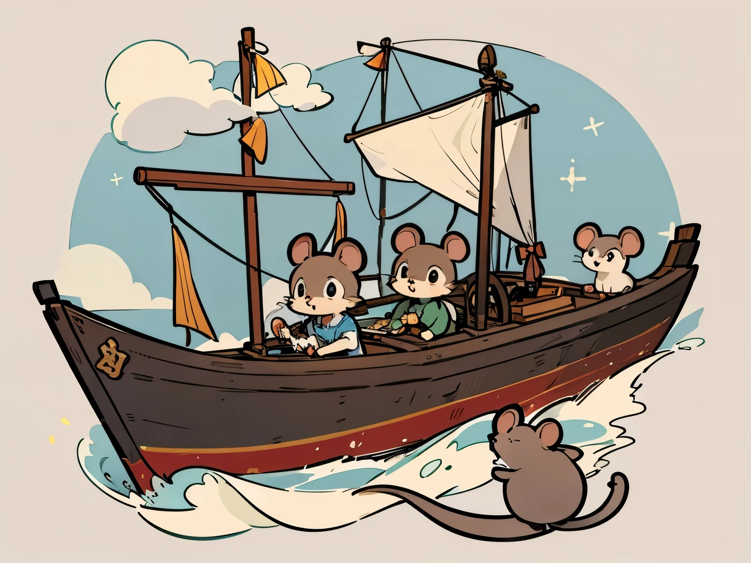 mouse on a tiny paper ship, illustration for a children&#39;s book