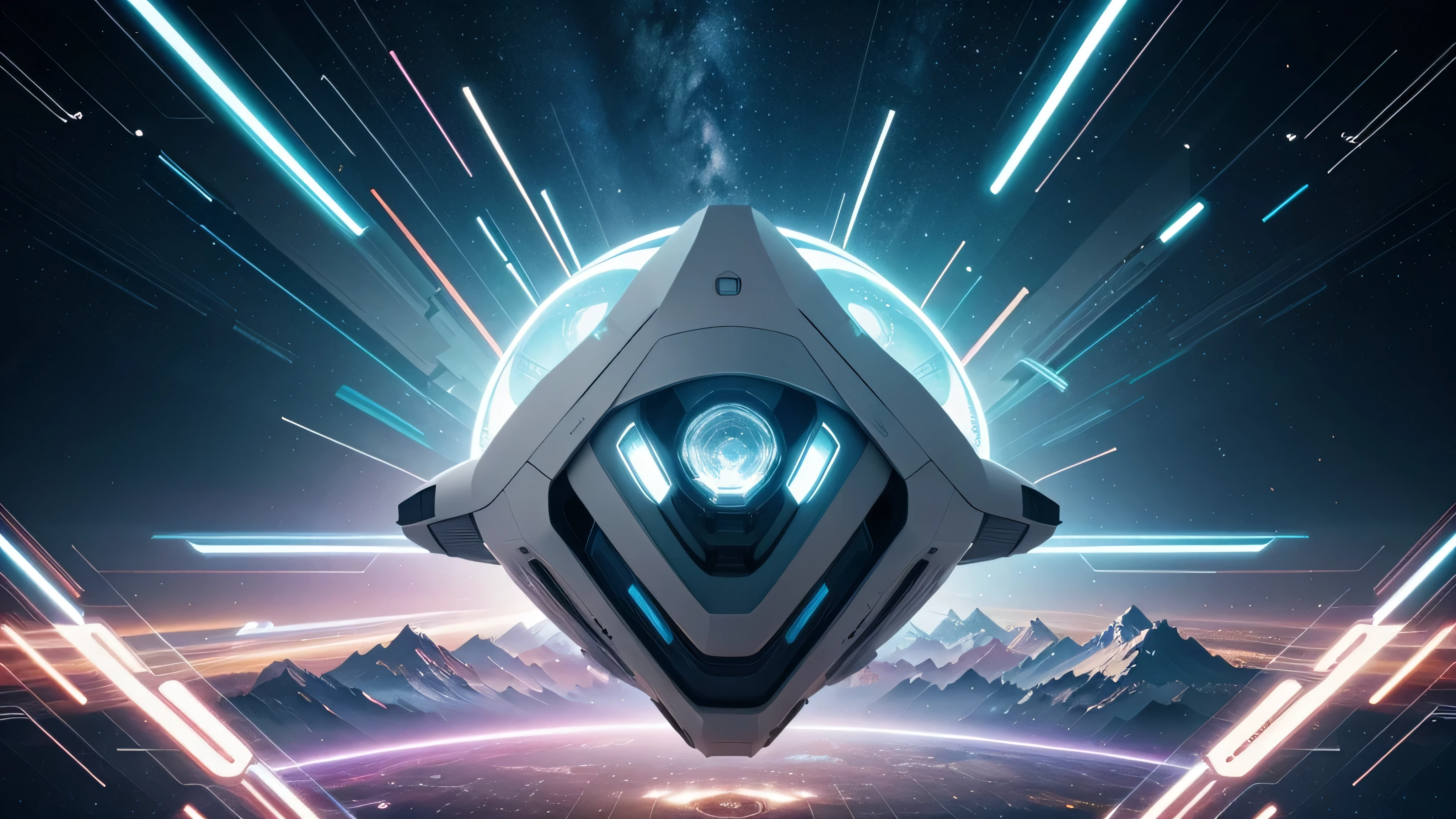 spaceship, light abstraction, Cover art with light abstraction, vector art, Contemporary Chinese art, Gradient of color, Soft color palette, layered forms, Whimsical animation, The style is ethereal and abstract
Completed50%