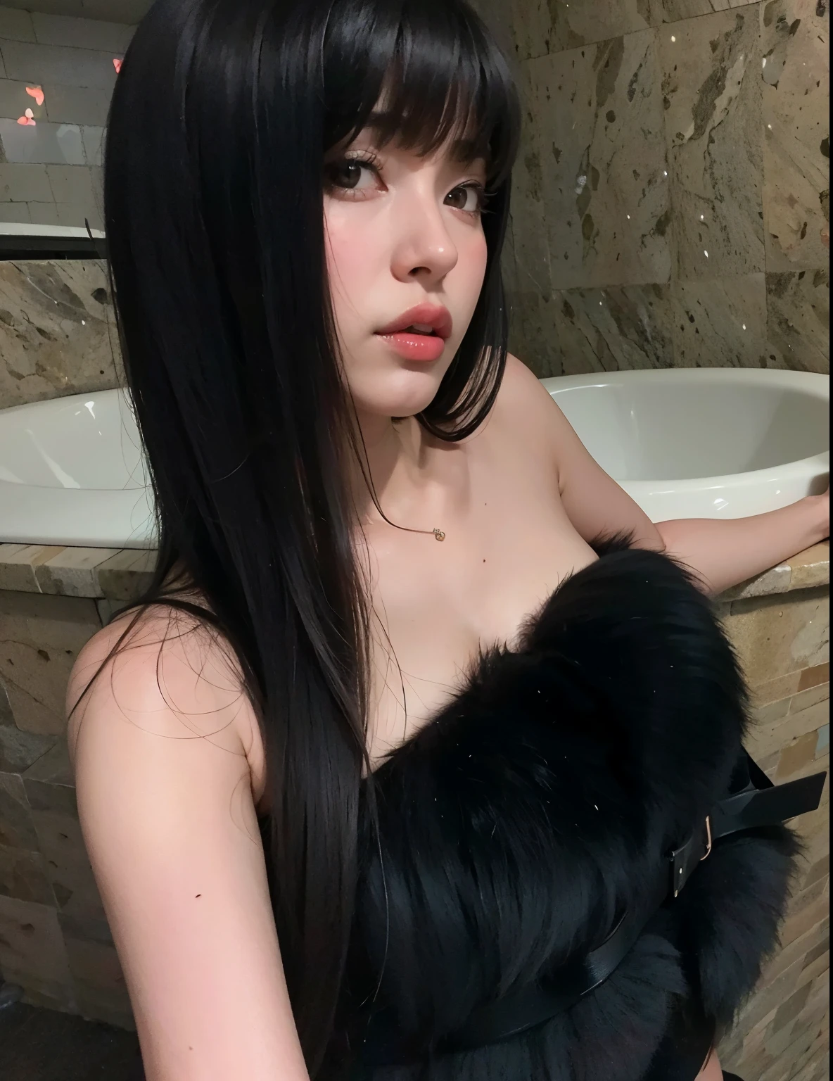 mulher araffe com longos cabelos pretos posando em um banheiro, ela tem cabelo preto com franja, cabelo preto longo com franja, 18 anos de idade, 22 anos de idade, cruel korean goth girl, 21 anos de idade, Bela Delfina, 1 6 anos, 2 modelo feminino de 4 anos, cabelo longo com franja cheia, basia tran