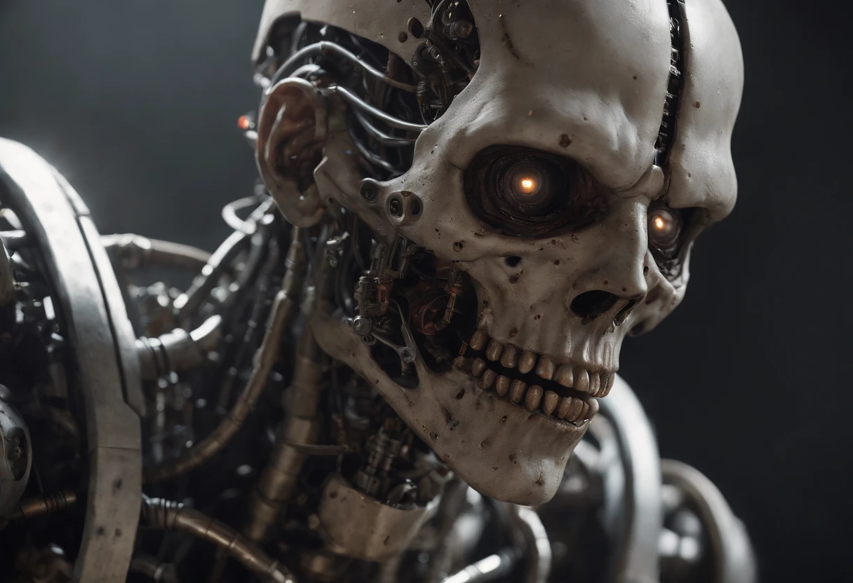 Imagine a high-realistic render of a robotic male zombie—a chilling fusion of the mechanical and undead. This nightmarish character  meticulously crafted to exhibit the gruesome details of decay and the cold precision of machinery.

The metallic elements seamlessly integrate with decaying flesh, with exposed wires and gears creating a grotesque yet fascinating visage. Every nuanced detail, from the sunken eyes to the corroded metal, contributes to the eerie realism of this robotic undead entity.

The high-quality render captures the play of light and shadow on the intricate features, evoking a sense of horror and fascination. The robotic male zombie stands as a testament to the intersection of the organic and the mechanical, a haunting creation that blurs the lines between man and machine in a meticulously rendered, high-realistic portrayal.