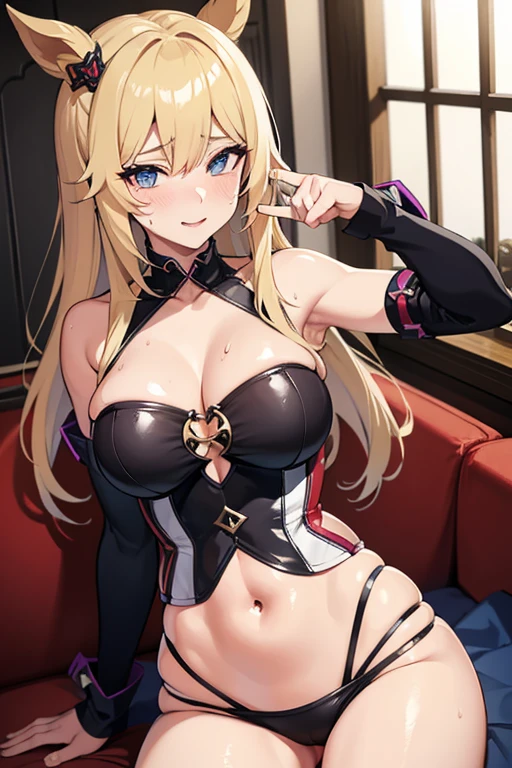 sexy genshin impact girl being irresistible horney and posing with a sweaty body