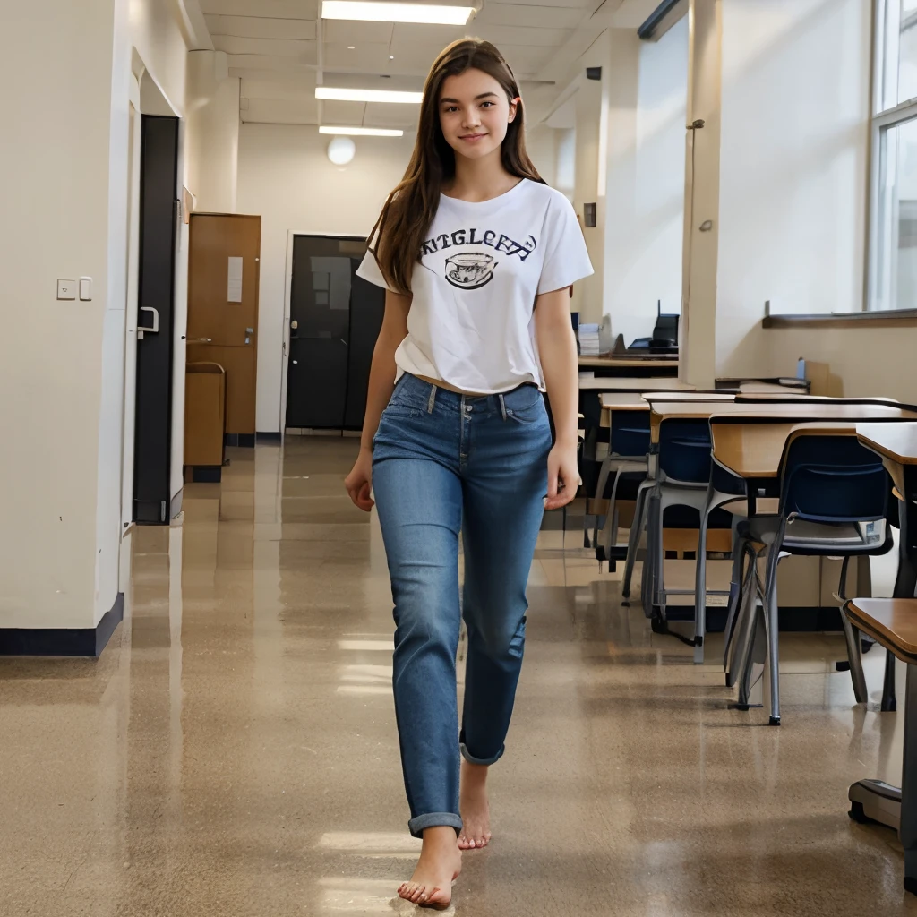 20-year-old walks through school barefoot and wears long jeans