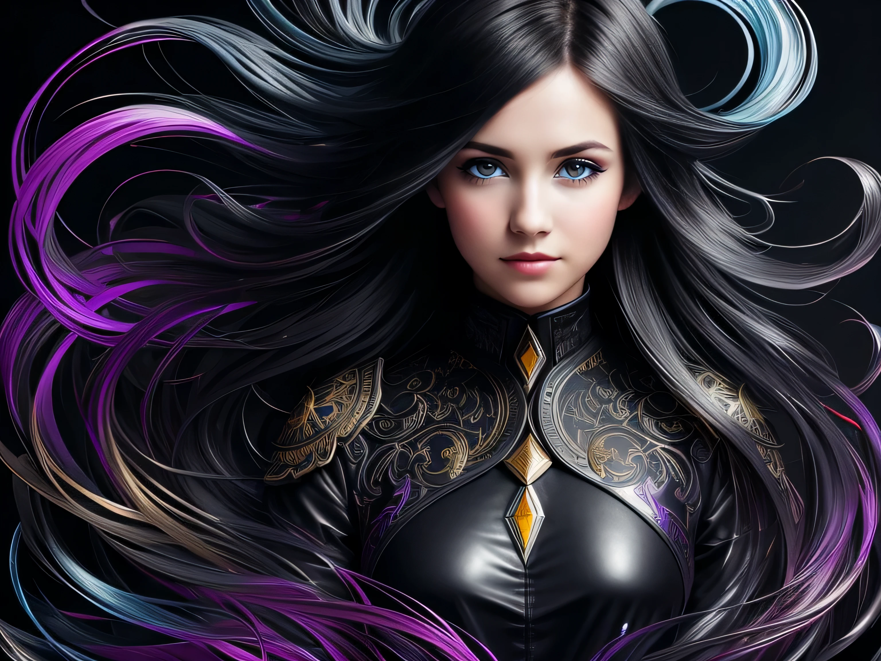 Colorful beautiful girl: a giru 28-years old, messy hair, oil painting, nice perfect face with soft skinice perfect face, blue yellow colors, light purple and violet additions, light red additions, intricate detail, splash screen, 8k resolution, masterpiece, cute face,artstation digital painting smooth veryBlack ink flow: 8k resolution photorealistic masterpiece: intricately detailed fluid gouache painting: by Jean Baptiste Mongue: calligraphy: acrylic: watercolor art, professional photography, natural lighting, volumetric lighting maximalist photoillustration: by marton bobzert:, complex, elegant, expansive, fantastical, wavy hair, vibrant, Best quality details, realistic, High definition, High quality texture, epic lighting, Cinematic film still, 8k, soft lighting, anime style, masterful playing card border, random Colorful art, oil painting, blue yellow colors, light purple and violet additions, light red additions, intricate detail, splash screen, 8k resolution, masterpiece, artstation digital painting smooth veryBlack ink flow: 8k resolution photorealistic masterpiece: intricately detailed fluid gouache painting: by Jean Baptiste Mongue: calligraphy: acrylic: watercolor art, professional photography, natural lighting, volumetric lighting maximalist photoillustration: by marton bobzert:, complex, elegant, expansive, fantastical, vibrant, ((dark plain black background:1.4))