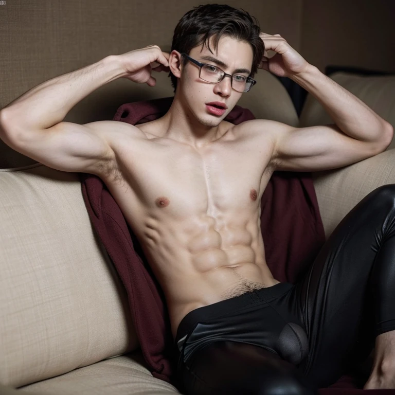 (weak nerdy boy, late , needy and pent up, masturbating, imagining he is a supervillain and being defeated by a hero)