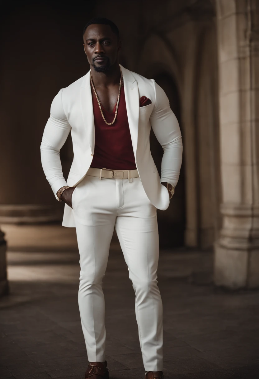 Antillais homme noire de 30 ans , cheveux courts foncés avec décoloration, ( sosie de Mickaël.B.Jordan et Idriss elba ) Costume sombre classe affaire,expression confiante,mâchoire pointue,peau vibrante,souriant,beau visage,Posture debout corps entier esbienne,Toile de fond de la ville,éclairage de studio  professionnel,réaliste,une Ferrari, photoréaliste:1.37,portraits,Couleurs vives,Ton froid,éclairage doux
