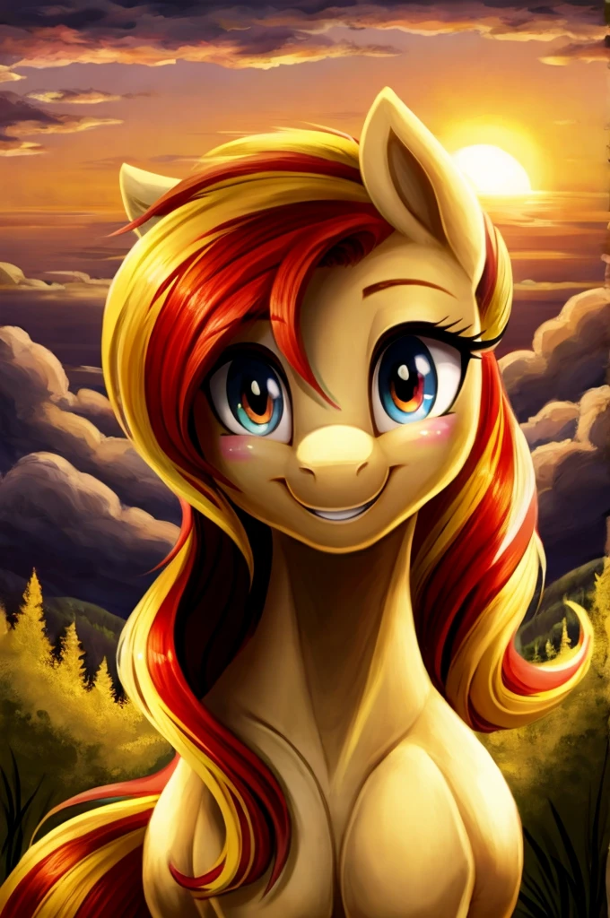 Sunset shimmer, pony, feral, my little pony, facing me, smile, beautiful eyes, happy to see me, beautiful