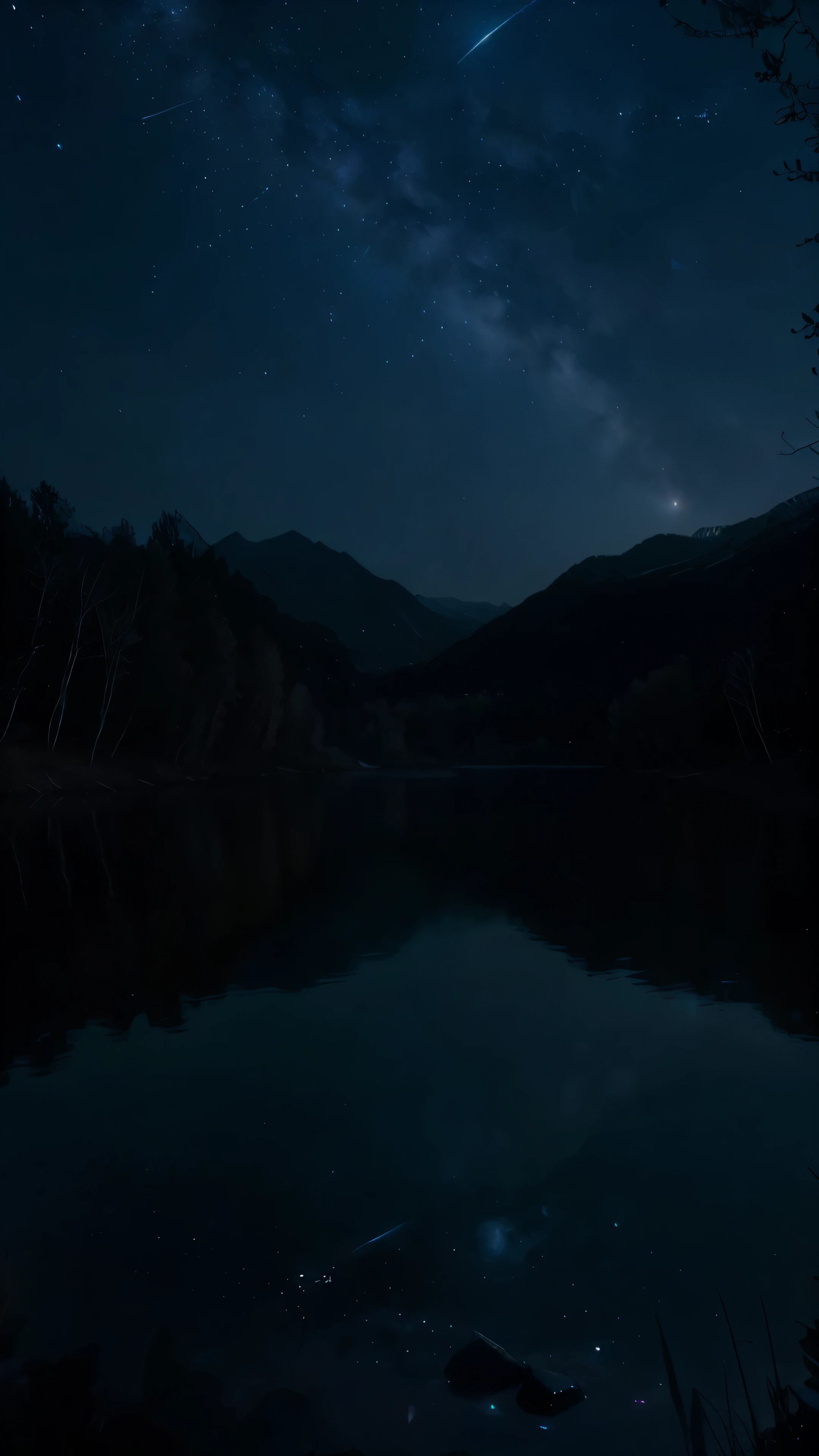 (Mejor calidad, high resolution),cielo nocturno,luz de la luna,peaceful darkness,estrellas brillantes,rays of luz de la luna,serene atmosphere,noche tranquila,calma,secretos de la noche,astral dreams,starry cielo nocturno,tranquilidad nocturna,oscuro y misterioso,magia iluminada por la luna,Milky Ways,enchanting cielo nocturno,silencio relajante,silent contemplation,luces parpadeantes,la oscuridad susurra,susurros silenciosos de la noche,belleza celestial,resplandor lunar,oscuridad luminosa,suave resplandor de la luna,cosmic symphony,orquesta celestial,serenidad nocturna,mystical aura,lullaby of the night,night dream,encantamiento nocturno,tranquilidad iluminada por la luna,moonlit dreams,profundidades de la noche,retiro nocturno,ethereal cielo nocturno,soledad iluminada por la luna,tranquila escena iluminada por la luna,night wonderland,night guide,painting the cielo nocturno,obra maestra nocturna,caleidoscopio iluminado por la luna,explore the cielo nocturno,escapada a la luz de la luna,moonlit dream fantasy,mysterious cielo nocturno,serenata nocturna,Fondo de pantalla,