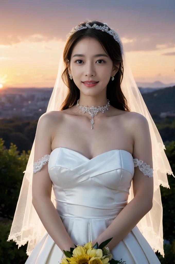 (on the table, best quality, realistically, Super detailed, meticulous, high resolution, 8k wallpaper), Close-up portrait of a beautiful woman, Chariada, Smile, light brown messy hair, Perfect dynamic composition, 美丽meticulous的眼睛, Just like the cover of a fashion magazine, On campus
