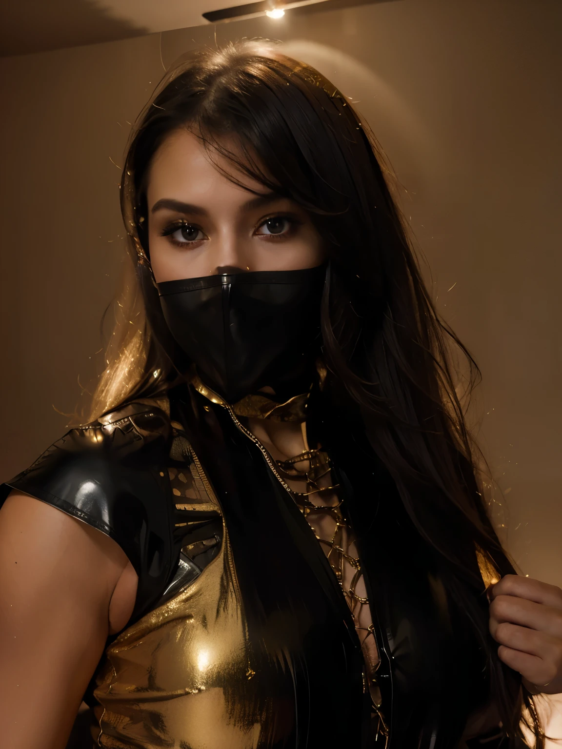 YES NSFW, Babe, bondage,illustration,beautiful detailed eyes and lips,dominant pose,black leather outfit,shiny latex,gentle restrained struggle,submissive expression,soft rope,erotic atmosphere,
(best quality,4k,8k,highres,masterpiece:1.2),ultra-detailed,realistic:1.37,HDR,UHD,dark studio lighting,
lighting: soft golden glow, subtle shadows,
color tones: deep, rich hues of black, red, and gold.
