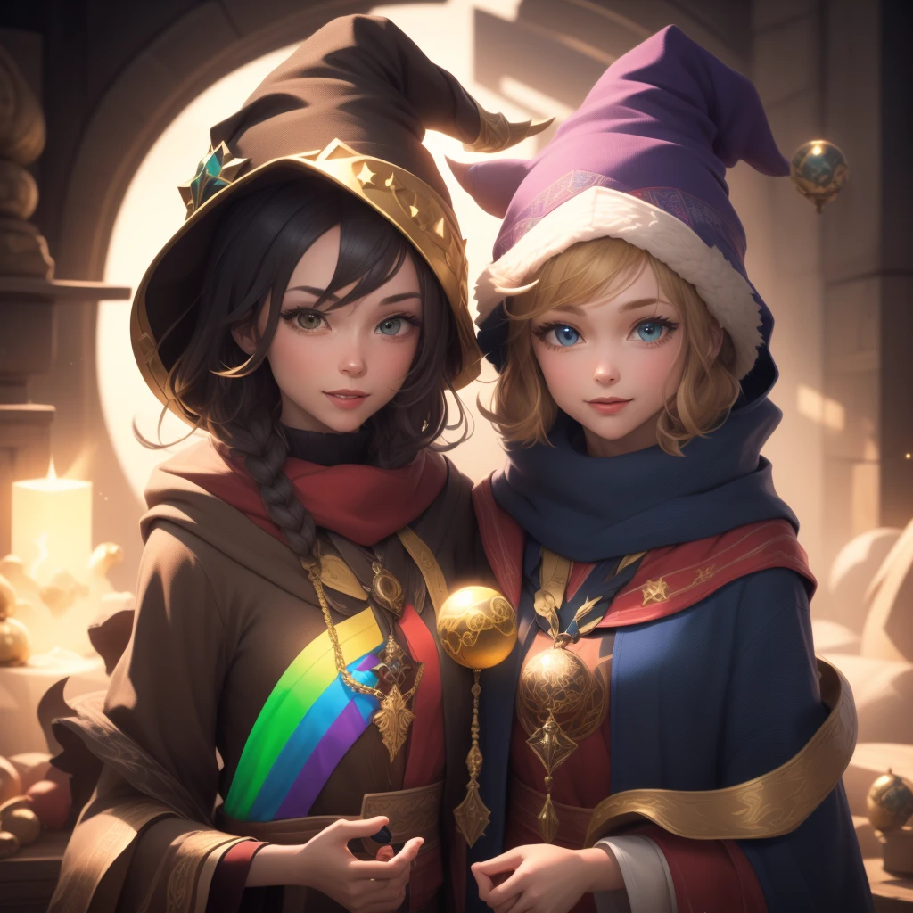 (Nobody: 1.5), Masterpiece, Ultimate, (Rainbow Colors), wizard hat, golden ornaments, Game Icon,